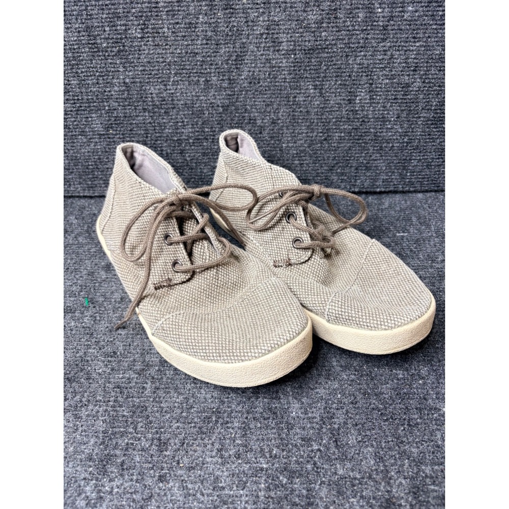 TOMS Paseo Mid Top Taupe Burlap Textile Lace Up Sneakers Mens 6.5 5593